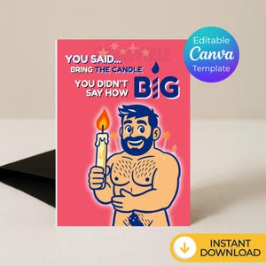 Editable Gay Birthday Card – Bring the candle.. | Editable Canva Template | Funny gay gift | LGBTQ Printable Card,  Instant Download