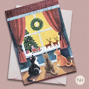 8 Weihnachtskarten-Set - Katzen am Fenster