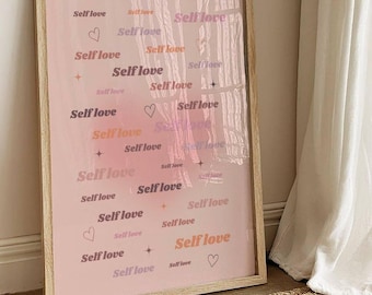 Arte de pared imprimible de amor propio / Decoración de afirmación rosa / Citas motivacionales / Estética de autocuidado / Empoderamiento, lindas y positivas para chicas
