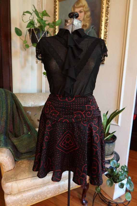 Vintage 80s Black & Red Silk Swing Skirt