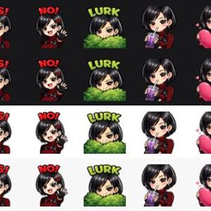 May include: A collection of cartoon character emojis with various expressions and accessories. The text "PreviewUser: This is a preview message!" appears in red above the emojis. The background alternates between black and white.