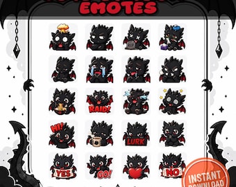 Paquete de 20 Emotes de Dragones Adorables para Twitch / Emotes de Dragones Kawaii para Twitch, Discord y YouTube / Paquete PNG para Streamers 28px 56px 112px 500px