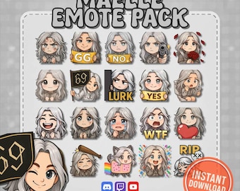 15 Chibi Maelle Emotes White Hair | Expedition 33 Inspired | Twitch Discord Youtube Emotes 500px | PNG Emote Pack