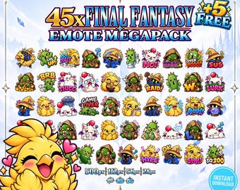 45 emoticonos de Final Fantasy para Twitch (+5 emoticonos GRATIS) / Mega Pack de emoticonos Chibi RPG