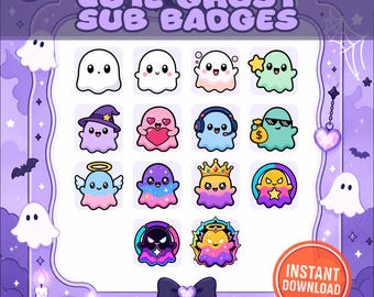 Kawaii Ghost Sub Badges Bundle – Spooky Emotes, Halloween Icons (Digital Download)