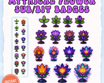 Odznaki Mitycznych Kwiatów – Urocze Odznaki Fantasy Twitch, Magiczne Odznaki Bitowe, Kwiatowe Ikony Streamów, Odznaki Discord i YouTube, Natychmiastowe Pobieranie