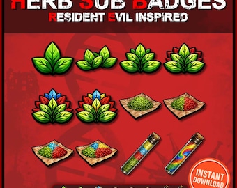 Resident Evil Inspired Healing Herb Sub Badges for Twitch | 12 Emote Badge Pack | 500px 72px 36px 18px | Streamer Loyalty Badges
