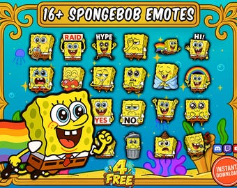 Emotes de Twitch inspirados en Bob Esponja, 16 + 4 paquetes de emoticonos de dibujos animados GRATIS