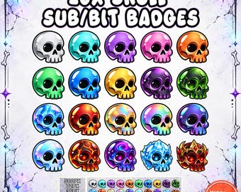 Insignias coloridas de calaveras para suscriptores y bit de Twitch, juego de 20 insignias
