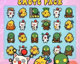 Final Fantasy Emote Pack | 24 Twitch Icons | Chibi Tonberry, Chocobo and Moogle | Discord & Streamer Bundle | Gaming PNG Download