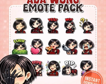 Ada Wong Emotes Pack (15) | Resident Evil Emotes | Horror Game Twitch Emotes | Dead By Daylight | PNG 500px 112px 56px 28px