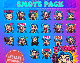 Paquete de gestos de Jinx (20 gestos) / League of Legends / Gestos de Twitch inspirados en Arcane / Gestos de gamers chibi adorables / Paquete para Discord y streaming