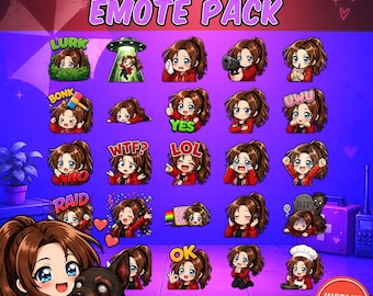 26 Emotes adorables de supervivencia de Claire Redfield / Paquete de juego de terror zombie / Iconos de chat para Twitch y Discord / PNG 28x28 56x56 112x112 500px