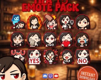 Tifa Lockhart Chibi Emotes Pack | FF7 Twitch and Discord Emotes | Cute Anime Emotes | VTuber & Streamer Emotes