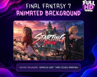 Telas de fundo animadas de Final Fantasy VII para transmissões ao vivo – Aerith, Cloud, Twitch e OBS, em breve, para desktop, 1080p