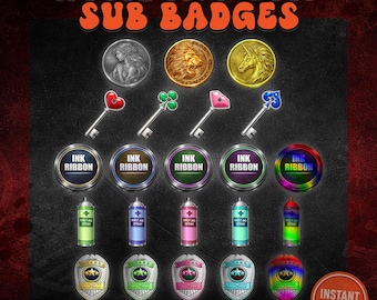 Resident Evil Sub Badges | Horror Bit Badges Pack | Streamer Loyalty Icons | Coins Ink Ribbon Keys S.T.A.R.S | 500px 72px 36px 18px PNG