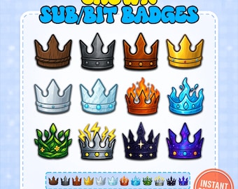 Crown Sub Badges Twitch | Royal Crown Bit Badges | Kingdom Emotes Pack | Gold Ice Fire Galaxy Badges | Streamer Assets Instant Download