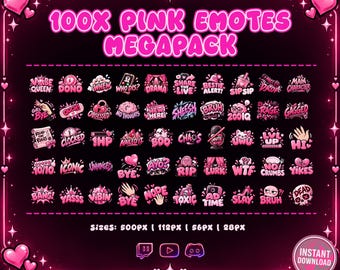 100 emoticonos rosas para Twitch, megapack de streamers atrevidos, femeninos y kawaii.