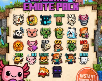 Minecraft Emote Pack (26 Emotes) - Niedliche Pixel Stream Emotes, Twitch & Discord Emotes, Minecraft inspiriertes PNG Bundle
