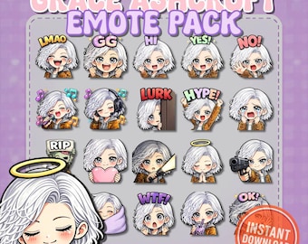 Grace Ashcroft Emotes Pack (20) | Resident Evil Emotes | Horror Game Twitch Emotes | Dead by Daylight | PNG 500px 112px 56px 28px
