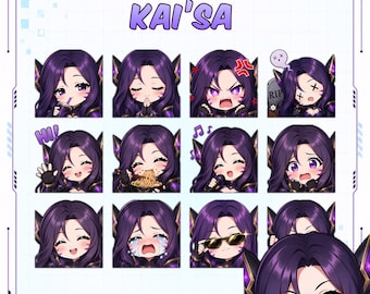 Emotes de Kai'Sa para Twitch (12 unidades) / Paquete de PNG chibi de LoL / Recursos para streaming / Descarga instantánea