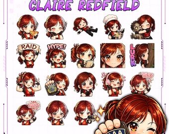 Paquete de emoticonos chibi de Claire Redfield, gráficos de Resident Evil para streamers de terror (descarga digital)