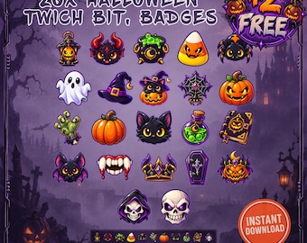 Insignias de Halloween para suscriptores y bit de Twitch, 20 diseños espeluznantes (+2 INSIGNIAS GRATIS!) + Tamaño del emoticono