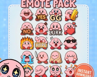 Kirby Emotes Pack | 20 Chibi Twitch & Discord Emotes | PNG Stream Emotes 500px 112px 56px 28px