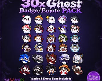 30 emoticonos y/o insignias de fantasmas para Twitch, paquete de transmisión de Halloween, espeluznante, Discord y Kick