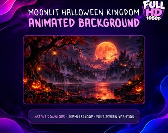 Fundo animado de Halloween para transmissões ao vivo – Reino de Halloween iluminado pela lua, Twitch e OBS, Desktop, 1080p