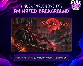 Fundo animado para transmissões ao vivo com Vincent Valentine – Final Fantasy 7, Halloween, Área de Trabalho, Twitch e OBS
