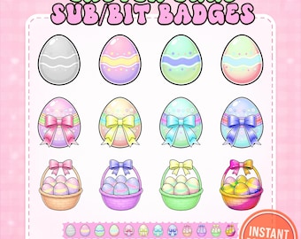Easter Eggs Sub Badges for Twitch | Cute Pastel Bit Badges | Streamer Loyalty Icons | Spring Kawaii Emotes Pack | Instant Download