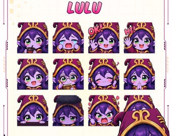 Emotes de Lulu para Twitch (12 unidades) / Paquete de PNG chibi de LoL / Recursos para streaming / Descarga instantánea