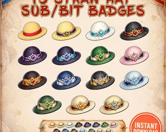 15 insignias de Twitch de Sombrero de Paja / Insignias de suscriptor de piratas de anime (descarga digital)