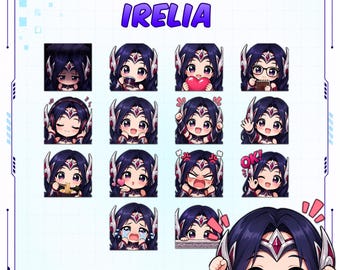 Emotes de Irelia para Twitch (14 unidades) / Pack de PNG chibi adorables de LoL / Recursos para streaming / Descarga instantánea