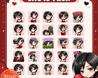 Paquete de emoticonos de Ada Wong (26) / Emoticonos de Resident Evil / Emoticonos de Twitch de juegos de terror / Dead By Daylight / PNG 500px 112px 56px 28px
