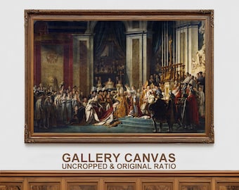 May include: A framed gallery canvas print of a historical painting depicting a coronation ceremony. The artwork features numerous figures in ornate attire, with a central focus on the main subjects. The frame is a dark brown color. The text "GALLERY CANVAS UNCROPPED & ORIGINAL RATIO" is at the bottom.