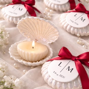 Personalized Seashell Candle Favor | Wedding Favor Shell Box | Bridal Shower Gift | Beach Wedding Decor | Custom Name & Date