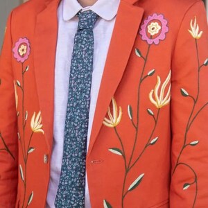 Men&#39;s Rust Floral Embroidered Suit: Custom Made Western Wedding Outfit