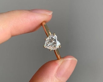 1.50 CT Heart Cut Lab Grown Diamond Ring – IGI Certified – 14K Yellow Gold Solitaire Engagement Ring – Romantic, Ethical, Moissanite Option.