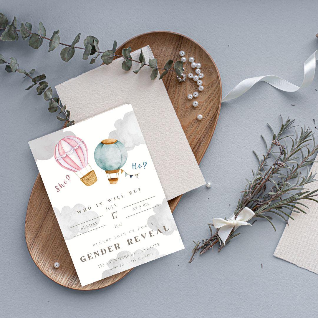 Editable Gender Reveal Invitation | Canva Template | He or She Party ...