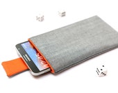 Galaxy Note 20, Ultra, 10 Lite, 10+, Galaxy Note 9, Galaxy Note 8 sleeve case cover pouch with magnetic closure light gray jeans and orange