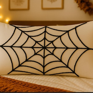 Spider Web Embroidered Pillow Cover: Handmade Halloween Decor