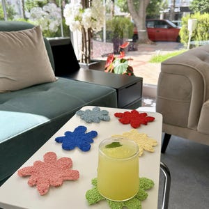 Punch Needle Coaster Set of 6: Colorful Abstract Flower Mug Rugs