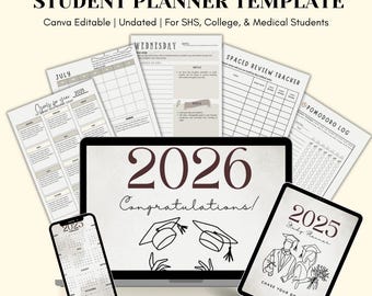 Digitaler Studentenplaner Canva Template: Pomodoro Lerntagebuch (druckbar, bearbeitbar, undatiert)
