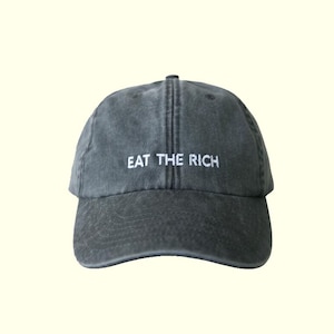 Bestickte Vintage eat the rich Kappe | Personalisierte Cap mit Wunschtext | Unisex Baseball Cap | Geschenk Männer Frauen | Festival