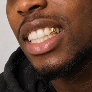 Pojedyncza nakładka na ząb Grillz ze srebra 14K pozłacana, spersonalizowana biżuteria na zęby w stylu hip-hopowym, dodatek w stylu Iced Out Fang Rap, pojedyncza nakładka na ząb Bling