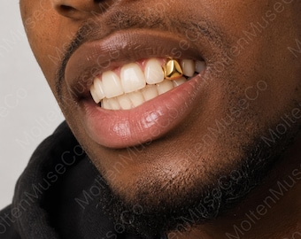 Single Tooth Silver Cap Grillz 14K Gold Plated Custom Hip Hop Tooth Jewelry Iced Out Fang Rap Style Accessory Single Cap Bling Tooth Cover