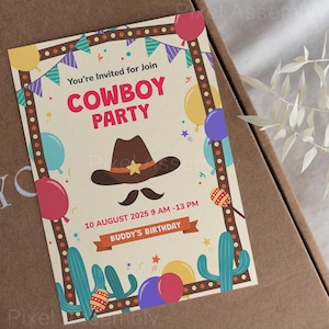 Cowboy partij eerste rodeo verjaardagsuitnodiging, een kleine cowboy verjaardagsuitnodiging, wilde westen verjaardagsuitnodiging, zadel omhoog ritje uitnodigen