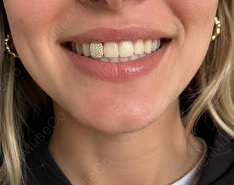 Iced Out Diamond Single Tand Cap 14K Gold Plated & Silver Grillz Geometriska Tandsmycken Hiphop Mode Tandtillbehör Juldekoration